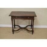 A William and Mary oak Side Table fitted frieze drawer on bobbin turned legs united by shaped flat X