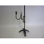 A 17th Century wrought iron Rushlight Holder/Candlestick on cruciform base, 24 1/2 in