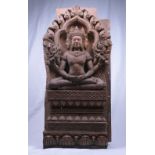 Northern Thai Khmer-style terracotta bas relief, Chiang Mai, 20th C., depicting seated Brahma,