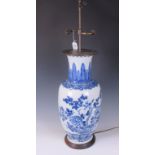 A Chinese blue and white porcelain baluster Vase, fitted for electricity, painted with two deer