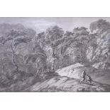 THOMAS BARKER OF BATH (1769-1847)A wooded landscape with figures conversing near a trackpen, ink and
