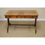 A mid-Victorian rosewood Library Table, rectangular top fitted two dummy and two drawers on