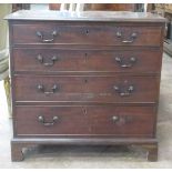 A small George III mahogany Chest, moulded top above four graduated cockbeaded long drawers, bracket