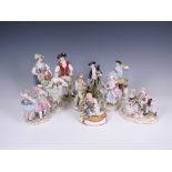 A collection of ten Meissen style Figures in 18th Century costume