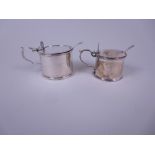 A Victorian silver Drum Mustard Pot with scallop thumb piece, London 1861, and another, smaller,