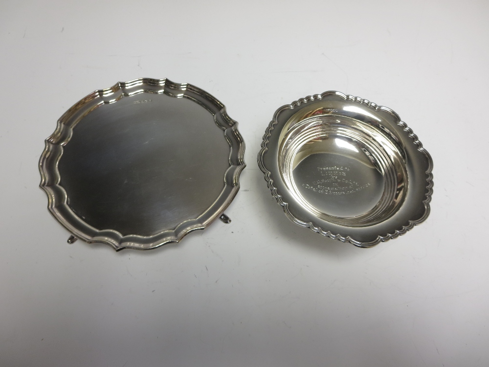 A modern silver shaped circular Salver, London 1976, and a Comport, Sheffield 1955