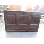 An 18th Century oak three panel Mule Chest fitted two drawers to base, 4ft W