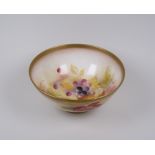 A large Royal Worcester Bowl painted blackberries and flowers on blush ivory ground with gilt