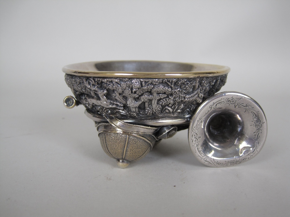 A fine quality Scandinavian silver and parcel-gilt Hunting Cup with detailed stag hunting scene