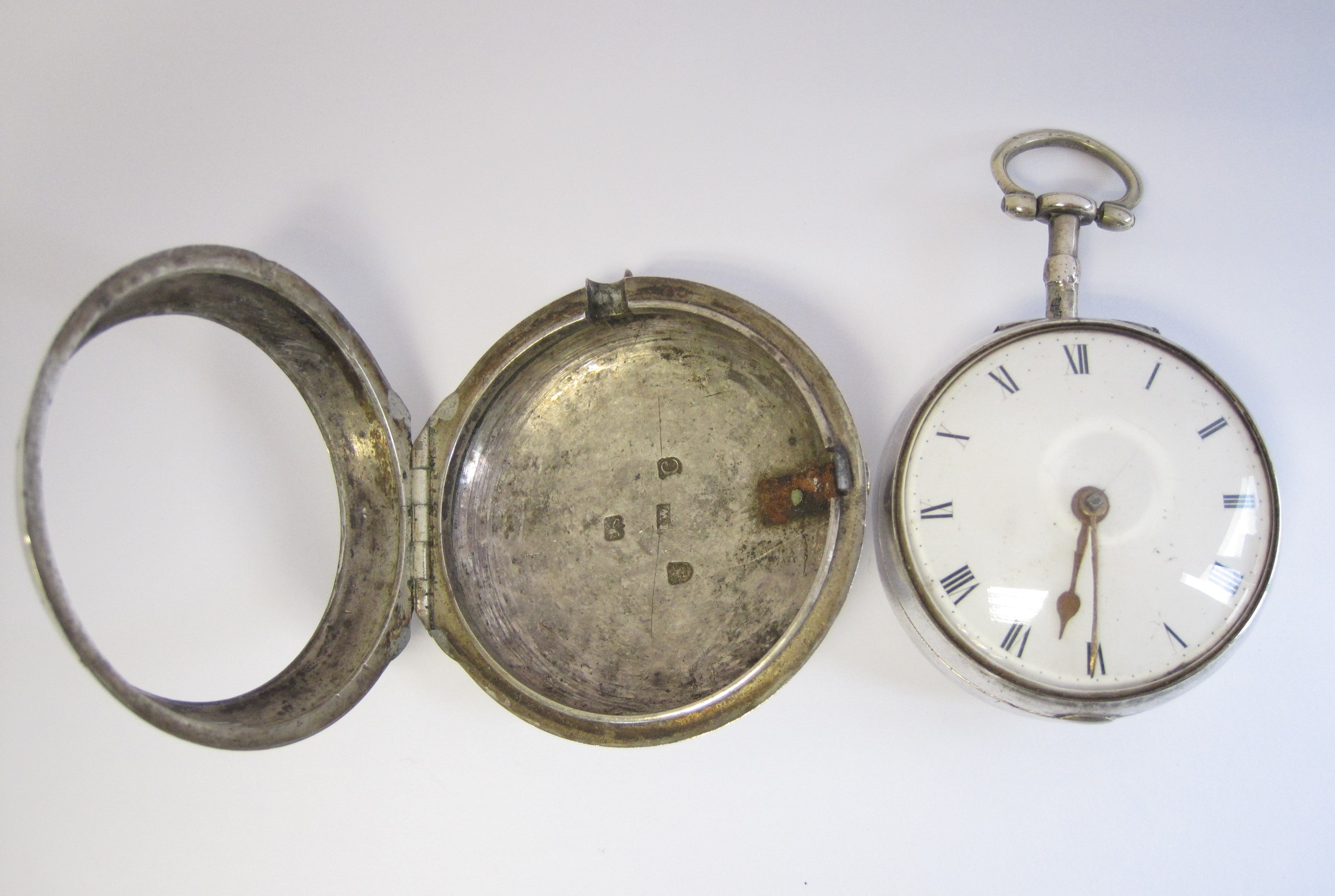 A George III silver pair cased Verge Pocket Watch inscribed Jn Champion, London, No. 8820 - Image 2 of 7