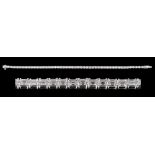 A Diamond Line Bracelet by HIRSH having fifty articulated links each corner claw-set emerald-cut