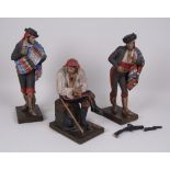 A Set of three mid 19th Century Spanish cold painted terracotta male Figures by JOSE CUBERO, two