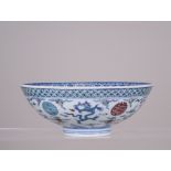 A Chinese doucai Dragon and Phoenix medallion Bowl, Xuande six-character mark but 18th Century,