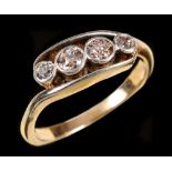 A Diamond four stone Crossover Ring millegrain-set graduated old-cut stones, ring size P