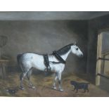 ATTRIBUTED TO JAMES LODER OF BATH (1784-1860)A Grey Carriage Horse and Spaniel in a stableoil on