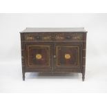 A simulated rosewood and bamboo two door Cabinet, with outset corners and two frieze drawers, 3ft