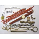 Two Coral Bead Necklaces, a Coral Bracelet, a Seiko Quartz Wristwatch, a small collection of Costume