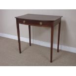 A 19th Century mahogany bow front Side Table fitted frieze drawer and raised on squared tapered