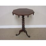 A Victorian rosewood octagonal Occasional Table on barley twist column and tripod base, 2ft 4in H