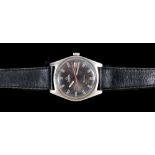 A Gentleman's Omega Geneve Automatic Wristwatch, the black dial with red sweep seconds hand,
