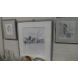 A Collection of Three Framed Pencil Sketches by Sarah John