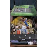 A Box of Vintage Toys Dolls and Teddy Bears to Include Subbuteo Table Soccer Club Edition (