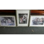 A Set of Three Framed Victorian Style Prints in Crackle Glazed Frames