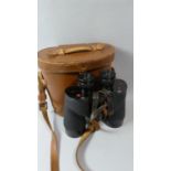A Pair of WWII Leather Cased Canadian Naval Binoculars as Used on Wooden Mine Sweeper, with Hand