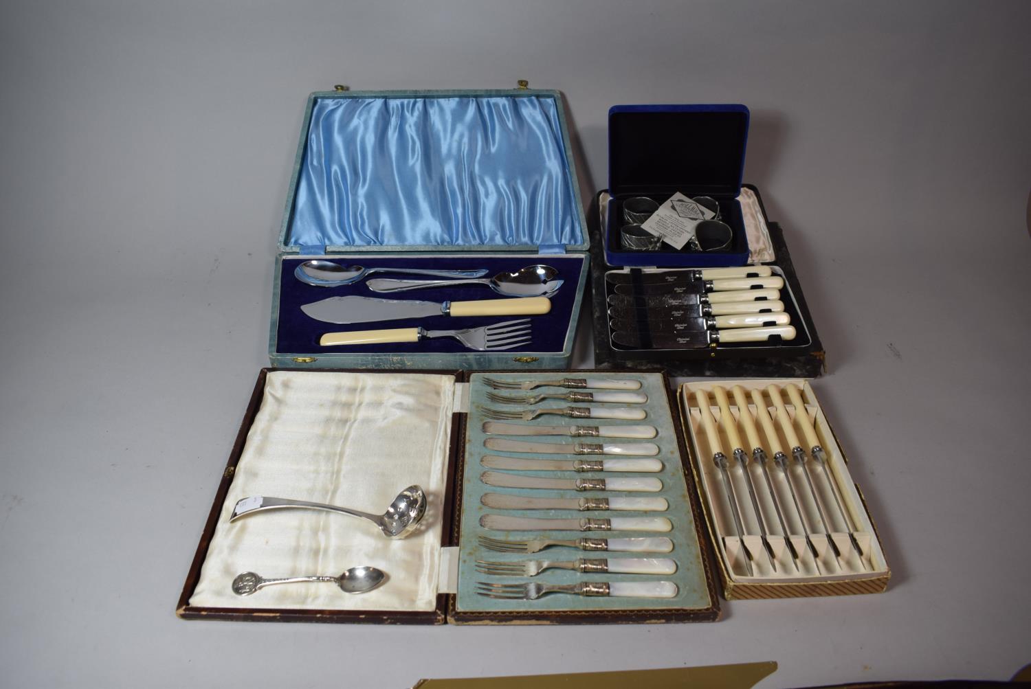 A Collection of Boxed Silver Plated Cutlery Together with a Silver Golfing Teaspoon