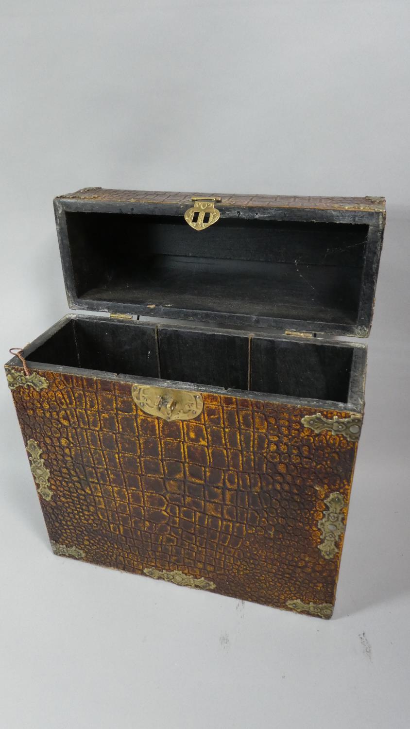 A Faux Crocodile Skin Dome Top Wooden Box with Brass Clasp and Carrying Handle, 36cm High - Image 2 of 2