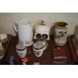 A Novelty Ice Bucket in the Form of a Skull, Hip Flask, Egg Coddlers, Chicken Jug etc