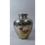 A Silver Plated Oriental Vase with Mixed Metal Foliate Decoration, 18cm High