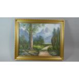 A Gilt Framed Oil on Board Alpine Scene, 49cm Wide