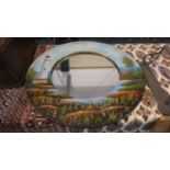 A Modern Circular Hand Painted Wall Mirror Decorated with Lighthouse Scenery, 64cm Diameter (Max)