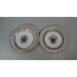 Two Oriental Armorial Ribbon Plates, both with Red Four Character Mark to Bases 24.5cm wide