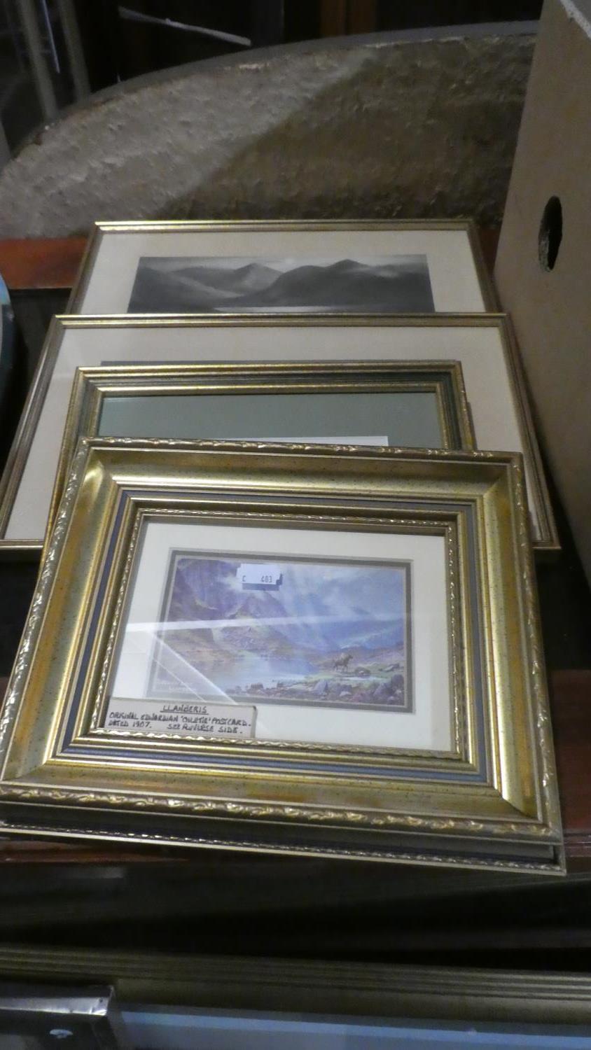 A Pair of Framed Prints, Coloured Etching and Framed Postcard