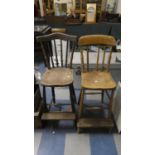 A Pair of Elm Seated Spindled Back High Chairs