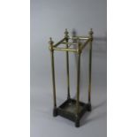 A Late Victorian Brass Four Division Stick Stand with Original Drip Tray, 62cm High