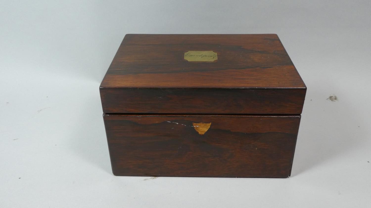 A 19th Century Rosewood Envelope Box with Engraved Brass Escutcheon, 21cm Wide - Image 2 of 3
