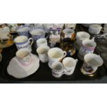 A Tray of Various 19th Century and Other Decorated Mugs and Tankards, 19th Century Fairing etc