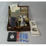 A Vintage Case Containing Souvenir Spoons, Repro Collectors Pocket Watch, Photograph Album etc
