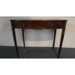 A 19th Century Mahogany Bow Fronted Side Table with Single Drawer on Turned Supports, 95cm High