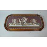 A Walnut Framed Beadwork Stand Decorated with Imari Teaservice Decoration, 57cm WIde