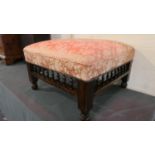 A Late 19th Century Square Upholstered Foot Stool with Spindle Supports, 57cm