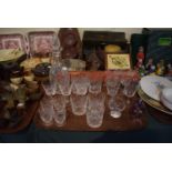 A Tray of Glassware to Include Decanter, Whiskies, Wines etc