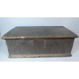 An Early Oak Bible Box with Carved Front Panel, 69cm Wide