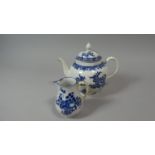 A Late 18th/Early 19th Century Blue and White Worcester Teapot (AF) Together with Worcester Cream