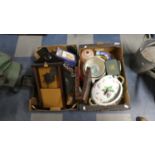 Two Boxes of Sundries to Include Ceramics, Wall Clock, Light Shade Etc