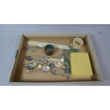 A Collection of Souvenir Spoons, Enamelled Napkin Ring, Costume Jewellery Etc