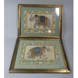 A Pair of Gilt Framed Paintings on Silk Depicting Elephants